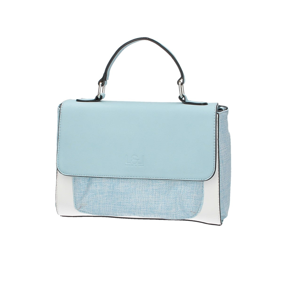 Kurzgrifftasche mit Überschlag in Hellblau|Weiss mit Canvas