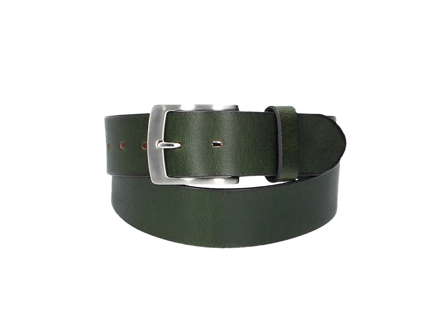Ledergürtel Grün 40mm mit Dornschließe in Silber