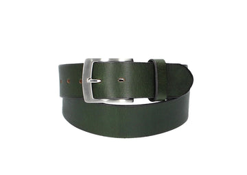 Ledergürtel Grün 40mm mit Dornschließe in Silber