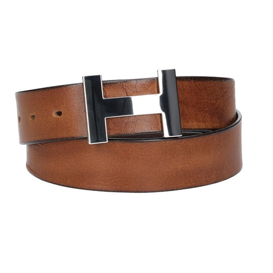 Ledergürtel Cognac 40mm mit H-Schließe in Silber - leder-accessoires.com