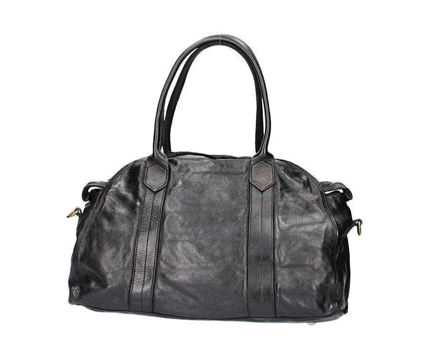 Kurzgrifftasche Kura aus Leder in Schwarz