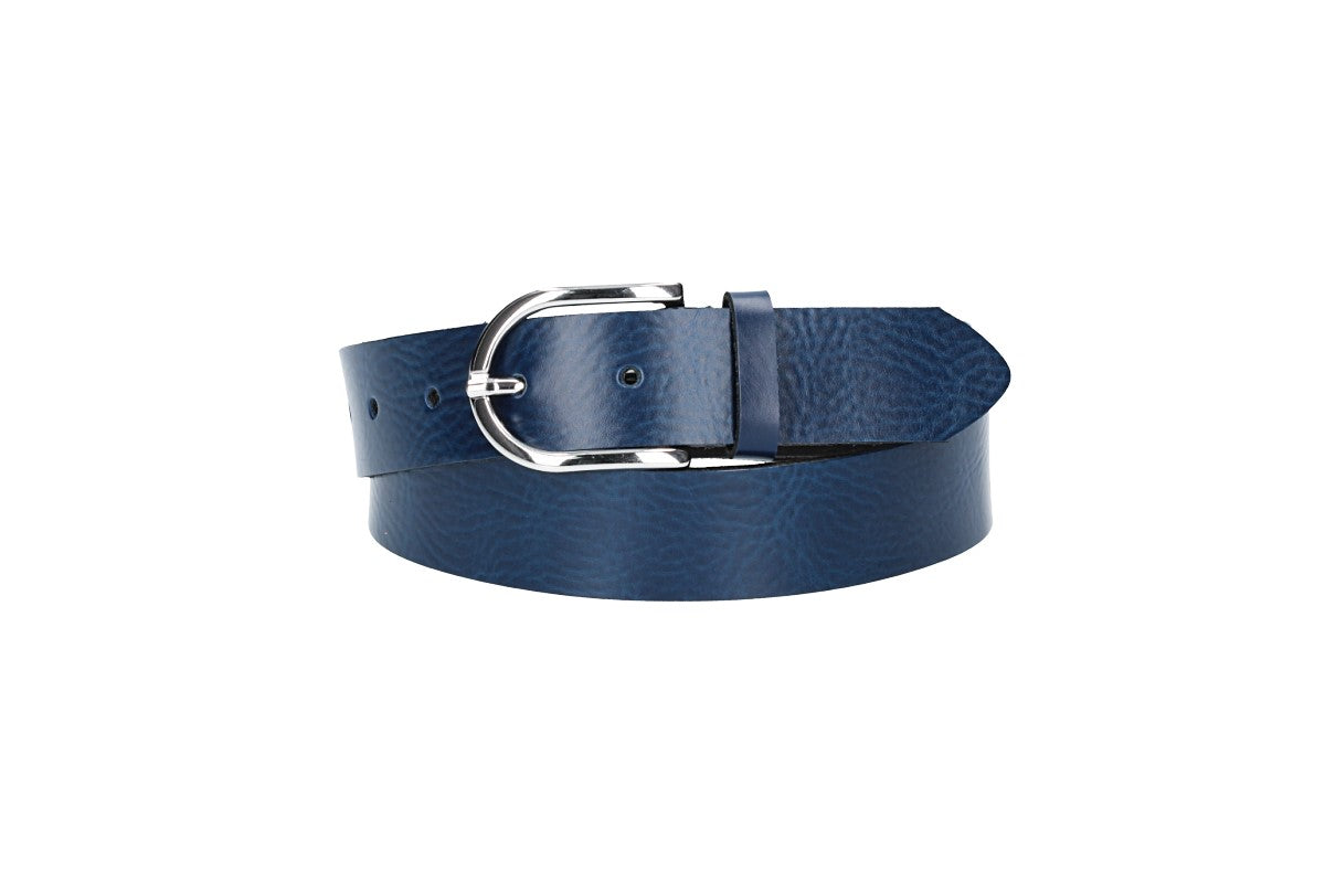Ledergürtel 30mm in Blau | Marine mit Dornschließe in Silber