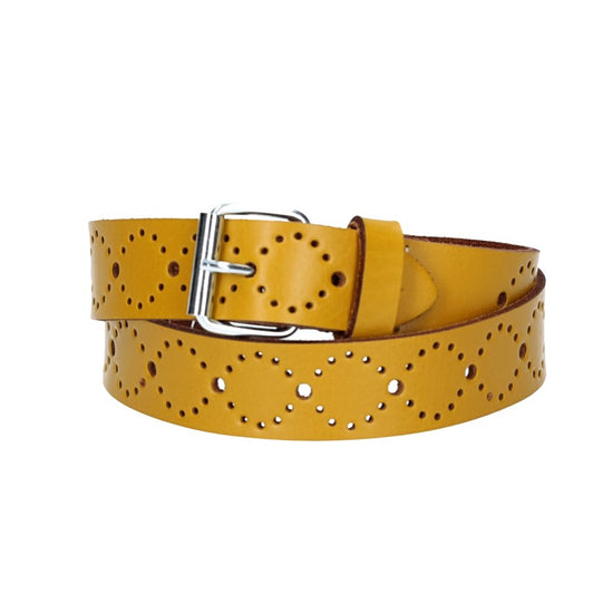 Ledergürtel Kids 25mm in Gelb mit Lochmuster und Rollschließe in Silber - leder-accessoires.com