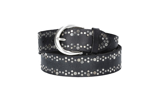 Ledergürtel Überlänge Schwarz 40mm mit Nieten und Dornschließe - leder-accessoires.com