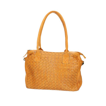 Schultertasche in Gelb mit Flechtmuster aus Leder