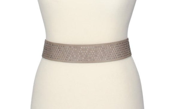 Damen-|Taillengürtel 50mm in Taupe mit Nieten und Druckknöpfen - leder-accessoires.com