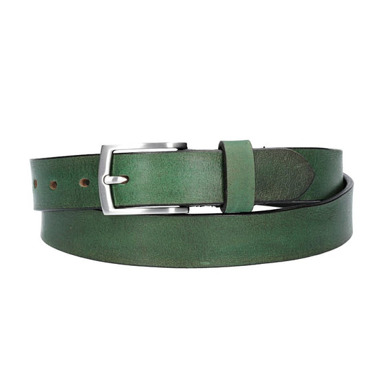 Ledergürtel 30mm in Grün mit Schließe in Silber - leder-accessoires.com