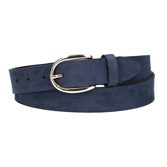 Veloursledergürtel 30mm in Marine|Dunkelblau mit Dornschließe in Lightgold - leder-accessoires.com