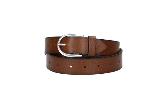 Ledergürtel Überlänge Cognac 35mm mit Schließe in Silber - leder-accessoires.com