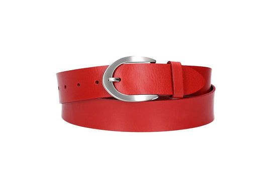 Damengürtel 35mm in Rot mit Dornschließe in Hufeisenform - leder-accessoires.com