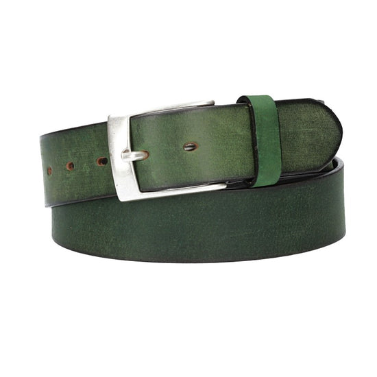 Ledergürtel Grün 40mm mit Dornschließe in Silber - leder-accessoires.com