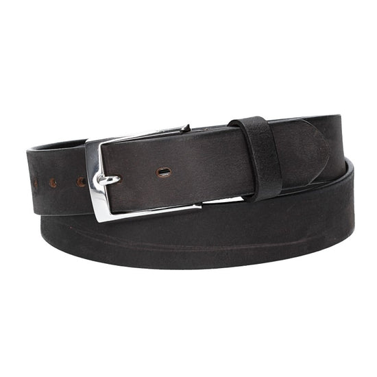 Ledergürtel Schwarz 35mm mit Dornschließe in Silber - leder-accessoires.com