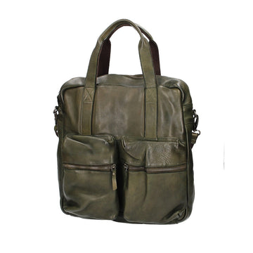 SALE Ledertasche in Grün|Oliv mit Reißverschluss und zwei Vortaschen