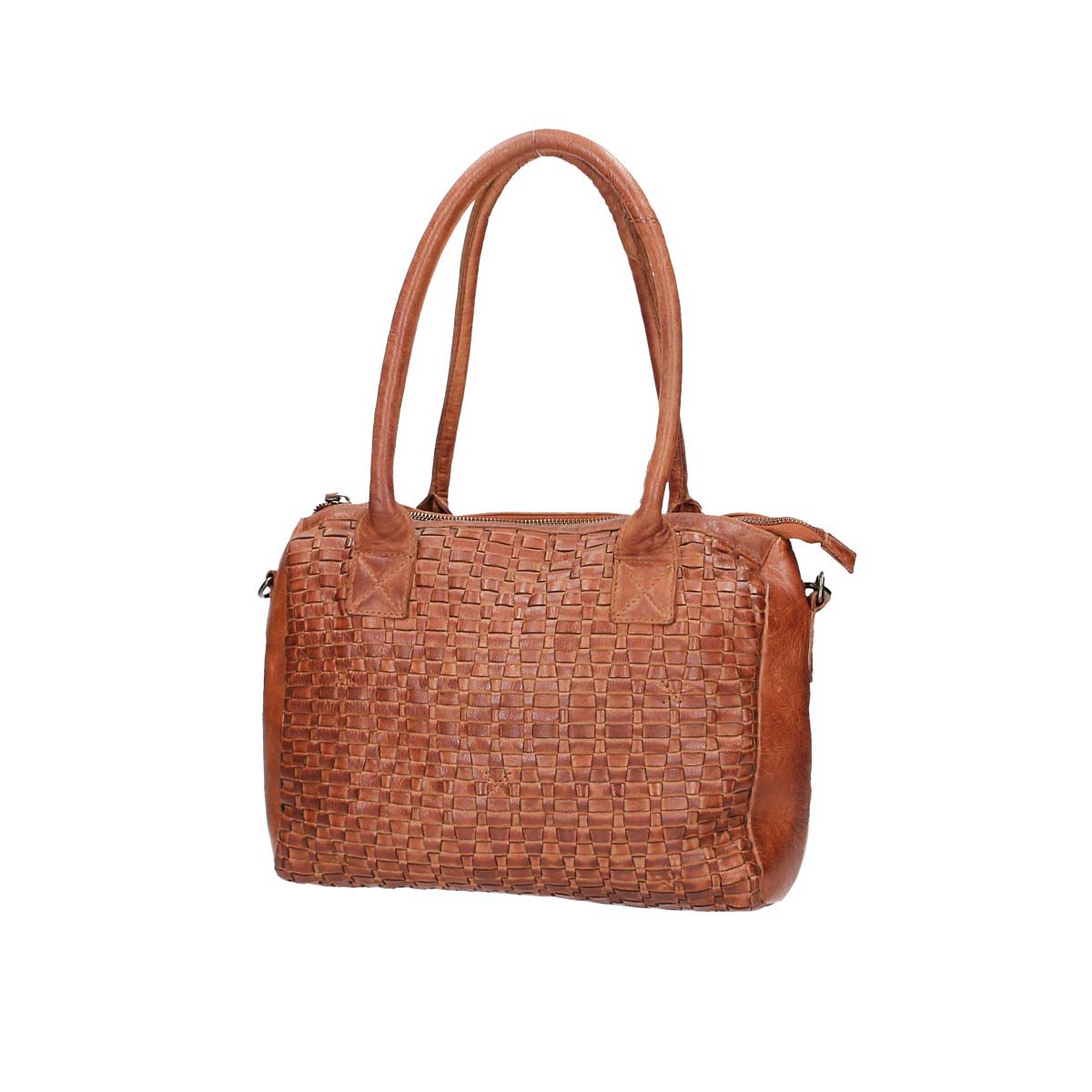 Schultertasche in Cognac mit Flechtmuster aus Leder