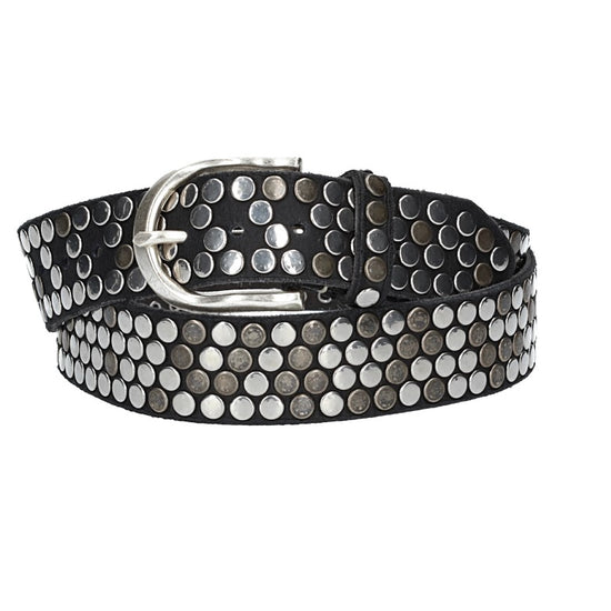 Nietengürtel 35mm in Schwarz und Dornschließe Silber - leder-accessoires.com