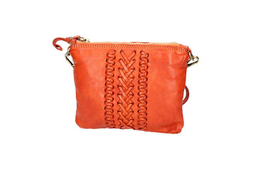 Schultertasche|Crossbody Bag in Orange mit Flechtmuster aus Leder