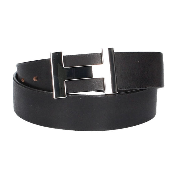 Ledergürtel Schwarz 40mm mit H-Schließe in Silber - leder-accessoires.com