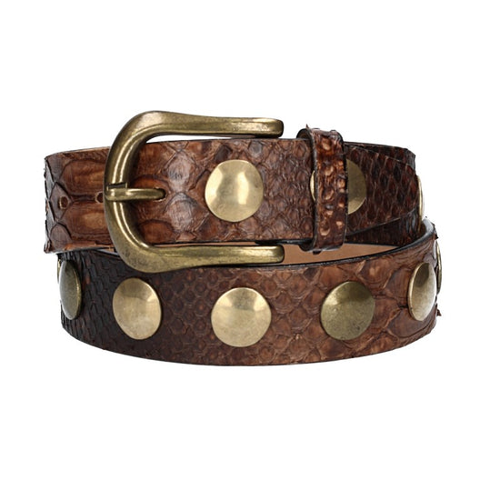 Schlangenledergürtel 40mm Braun mit Nieten in Messing - leder-accessoires.com