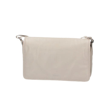 Umhängetasche mit langem Überschlag in Beige aus Leder