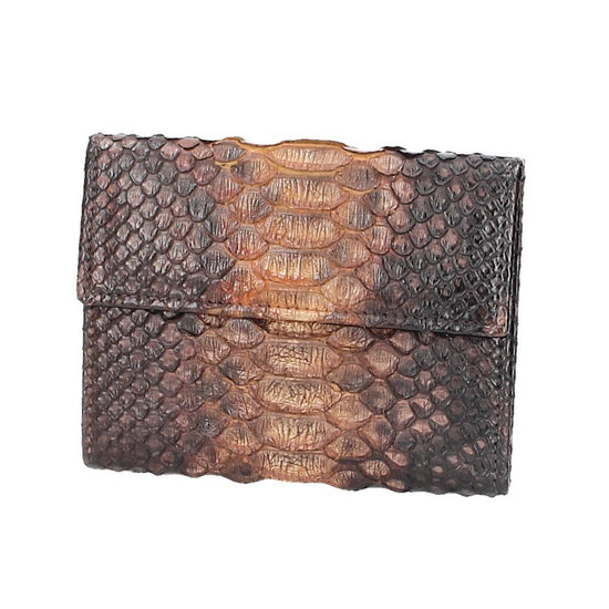 Damenbörse mit Überschlag in Hellbraun aus echtem Schlangenleder - leder-accessoires.com