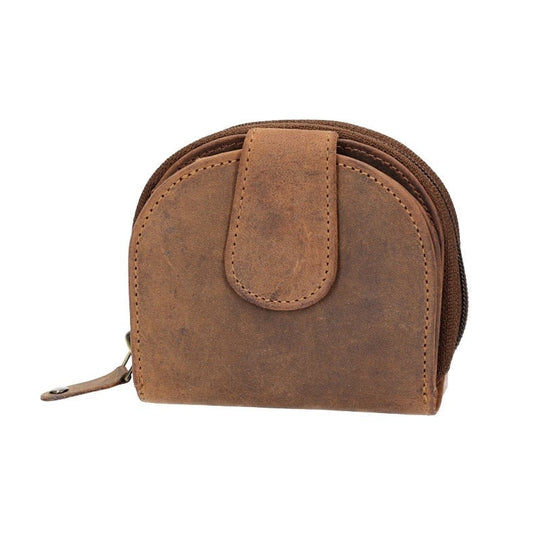 Geldbörse mit Reißverschluss und Klappe in Cognac aus Leder - leder-accessoires.com