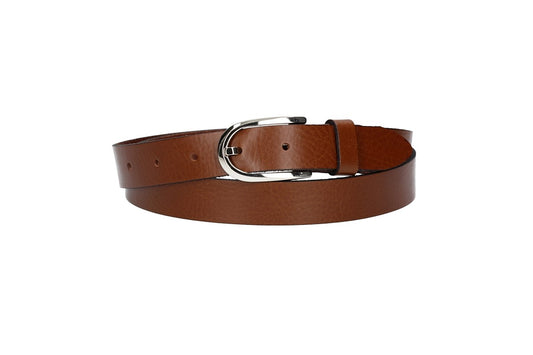 Damengürtel 25mm in Cognac mit Dornschließe in Lightgold - leder-accessoires.com