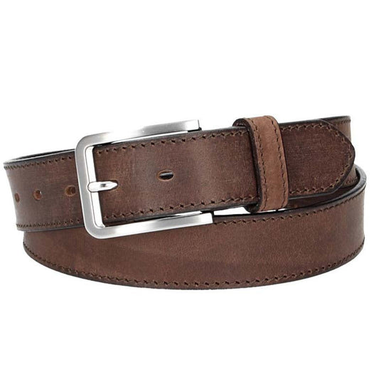 Ledergürtel Braun 35mm abgenäht mit Dornschließe in Silber - leder-accessoires.com