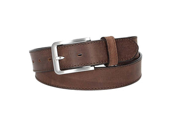 Ledergürtel Braun 35mm abgenäht mit Dornschließe in Silber - leder-accessoires.com