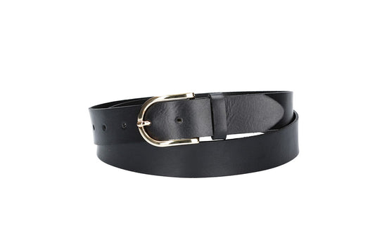 Ledergürtel 30mm in Schwarz mit Dornschließe in Light Gold - leder-accessoires.com