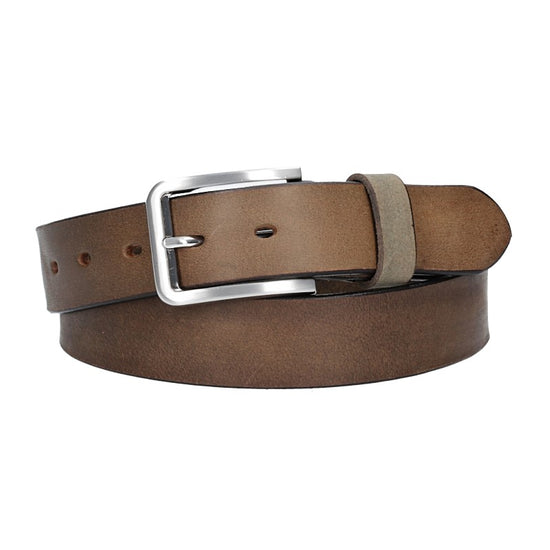 Ledergürtel Grau 35mm mit Dornschließe in Silber - leder-accessoires.com