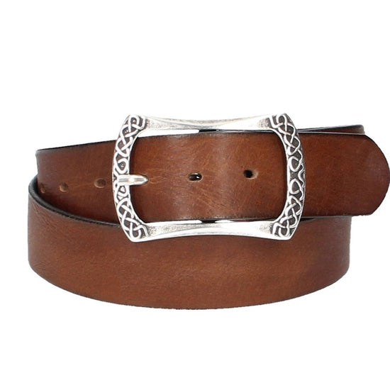 Ledergürtel Cognac 40mm mit Vollschließe in Silber - leder-accessoires.com