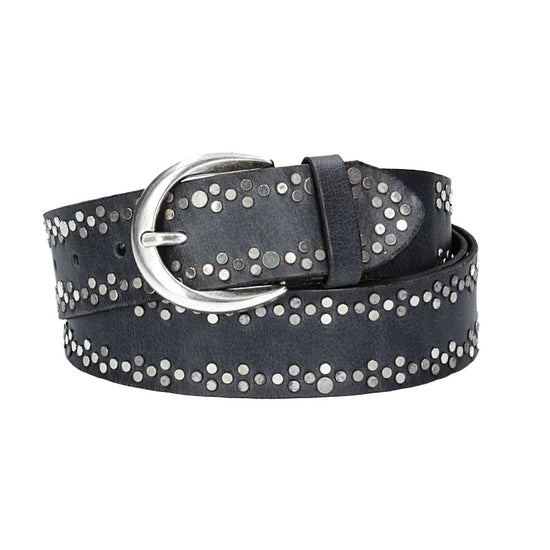 Ledergürtel Überlänge Blau|Marine 40mm mit Nieten und Dornschließe - leder-accessoires.com