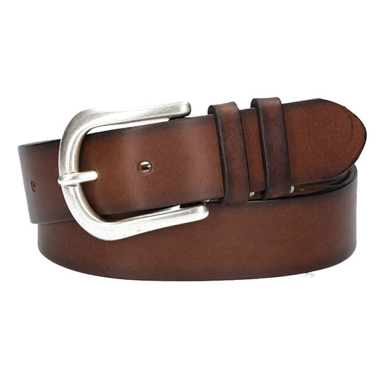 Ledergürtel Braun 40mm mit Handnaht und Schließe Silber - leder-accessoires.com