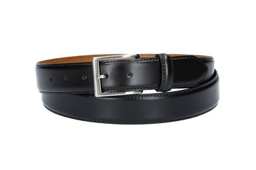 Herren-|Anzugsgürtel 35mm bombiert und abgenäht in Schwarz mit Dornschließe - leder-accessoires.com