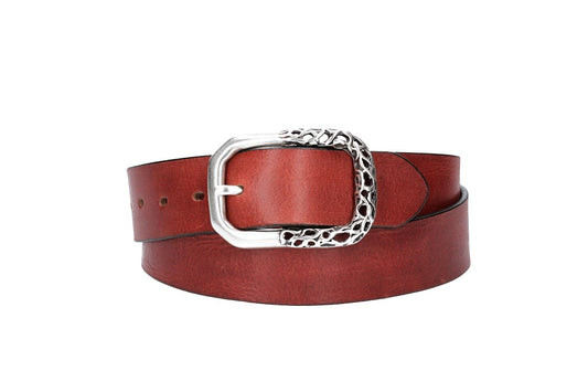 Ledergürtel in Rot 40mm mit Schmuck-Vollschließe