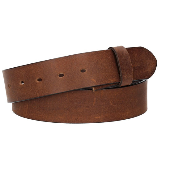 Lederriemen | Gürtelrohling Matt 40mm in Cognac mit Schlaufe und Kapplochteil - leder-accessoires.com