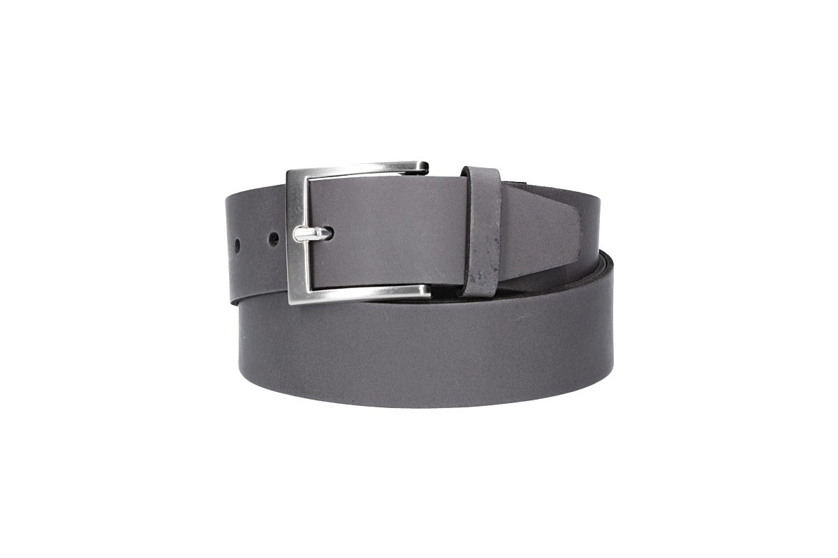Ledergürtel Überlänge Grau 40mm mit glänzender Schließe in Silber
