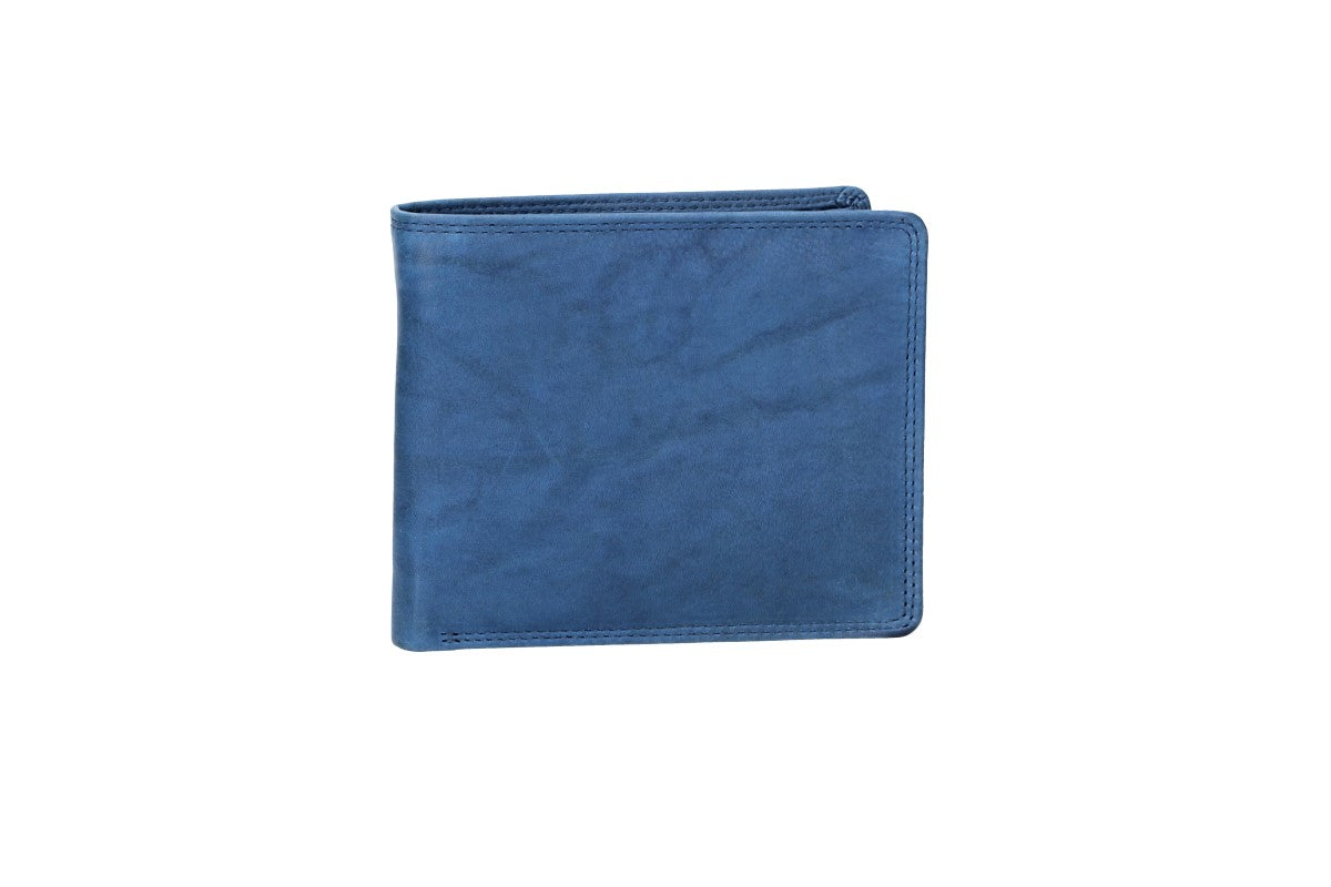 Geldbörse Querformat mit Reißverschluss in Blau|Navy aus Leder