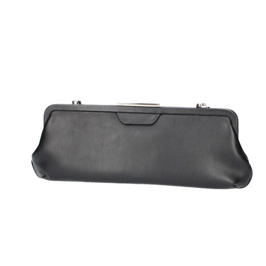 Clutch mit Clipverschluss in Schwarz aus Leder