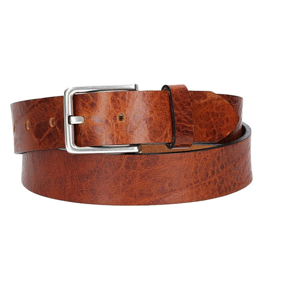 Hochwertiger Ledergürtel 35mm in Cognac mit rustikaler Schließe in Silber - leder-accessoires.com
