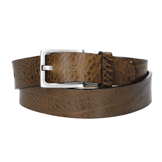 Hochwertiger Ledergürtel 35mm in Olive mit rustikaler Schließe in Silber - leder-accessoires.com