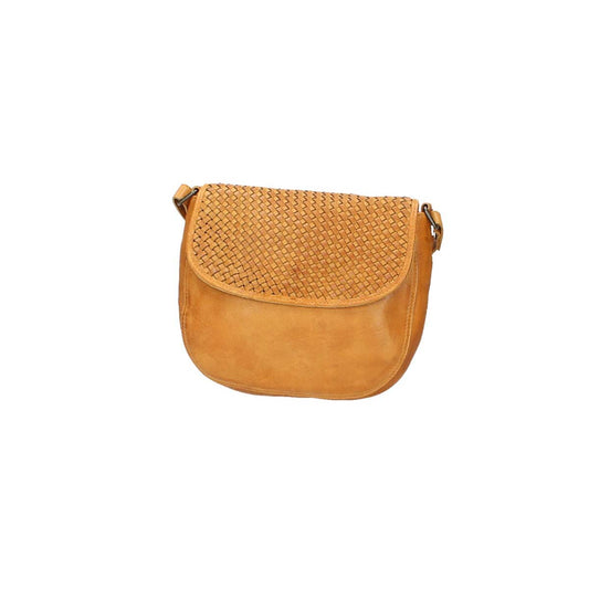 Umhängetasche mit Überschlag in Gelb und Flechtmuster - leder-accessoires.com