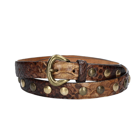 Schlangenledergürtel 25mm Braun mit Nieten und Schließe in Gold - leder-accessoires.com