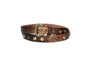 Schlangenledergürtel 25mm Braun mit Nieten und Schließe in Gold - leder-accessoires.com