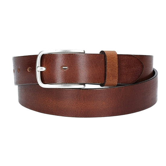 Ledergürtel Cognac 35mm mit Dornschließe in Silber - leder-accessoires.com