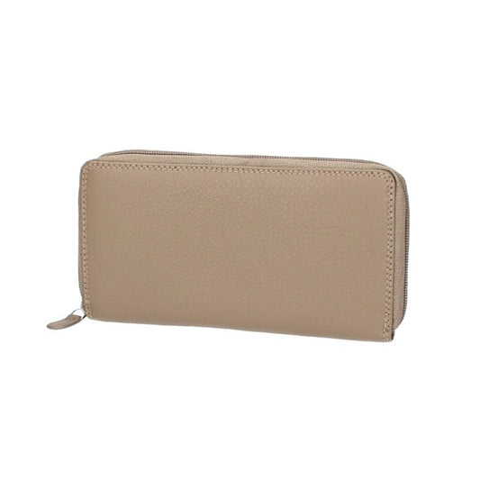 Damenbörse mit Reißverschluss in Taupe aus Leder - leder-accessoires.com