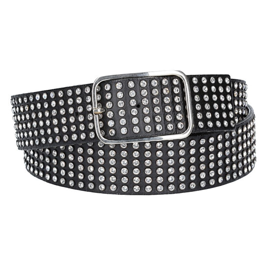 Ledergürtel 40mm in Schwarz mit Swarowski  und Vollschließe Schwarz - leder-accessoires.com