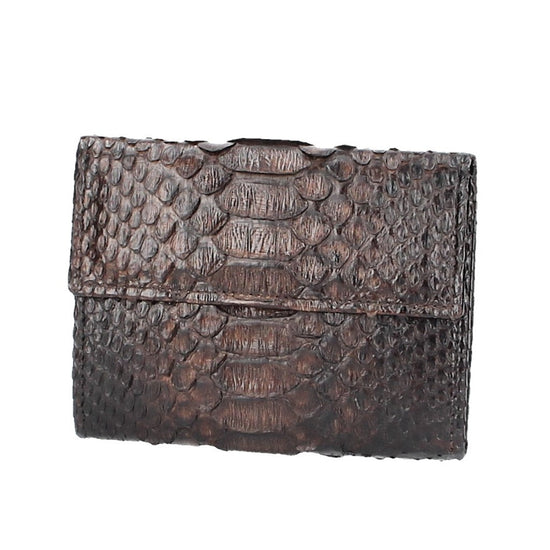 Damenbörse mit Überschlag in Braun aus echtem Schlangenleder - leder-accessoires.com