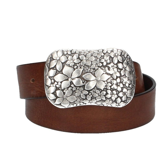 Ledergürtel Cognac 40mm mit Blumenschließe|Koppelschließe - leder-accessoires.com