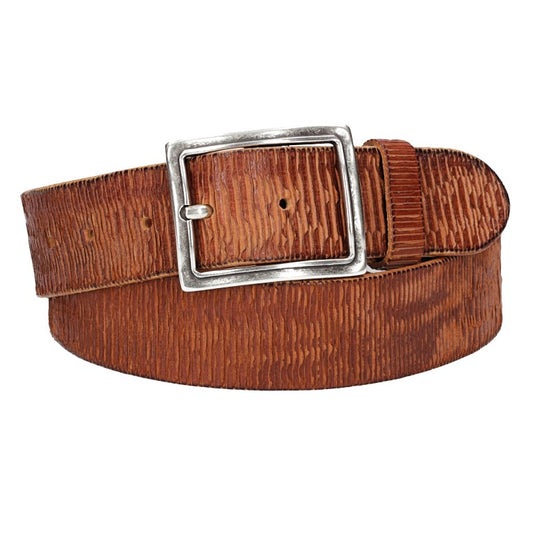 Ledergürtel 40mm geriffelt in Cognac mit Vollschließe in Silber - leder-accessoires.com
